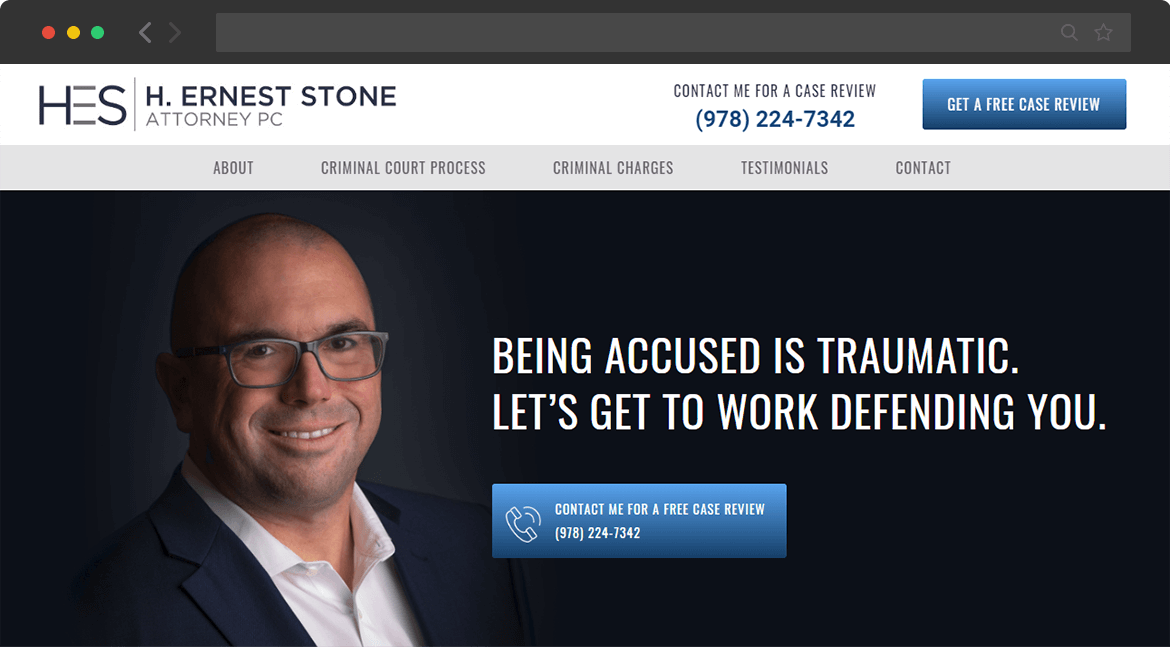 new website homepage screenshot for H. Ernest Stone