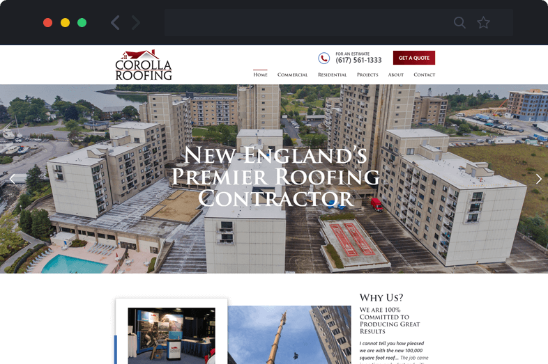 Corolla Roofing website before and after