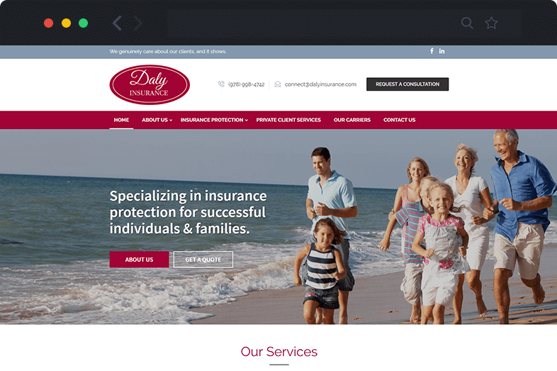 Daly Insurance website before and after