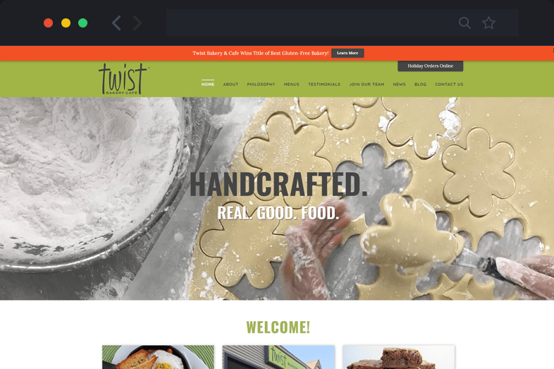 Twist Bakery website before and after