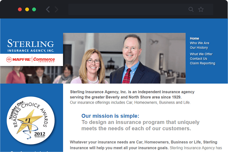 Sterling Insurance website before and after