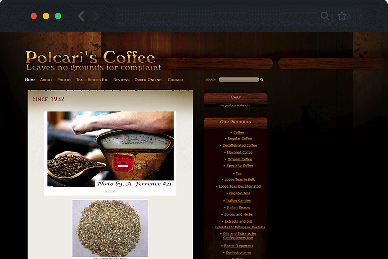Polcari’s Coffee website before and after