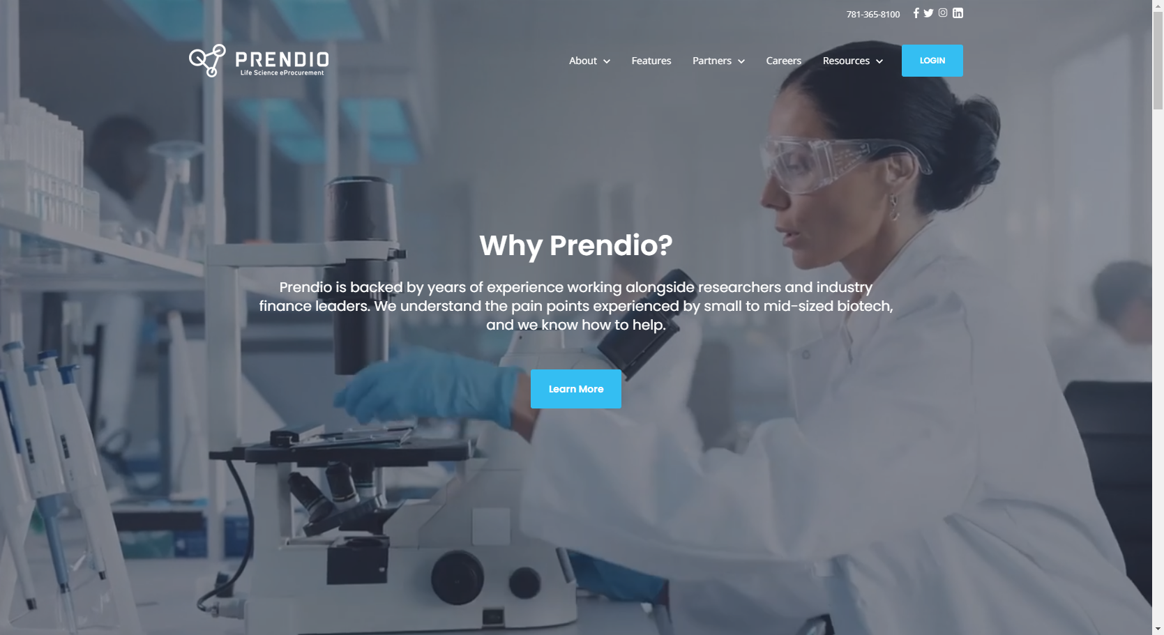 new website homepage screenshot for Prendio