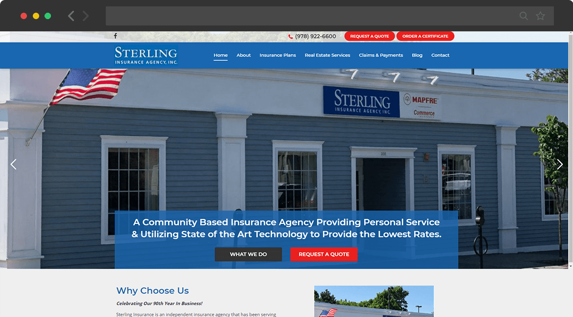 new website homepage screenshot for Sterling Insurance