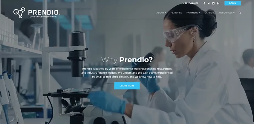 new website homepage screenshot for Prendio