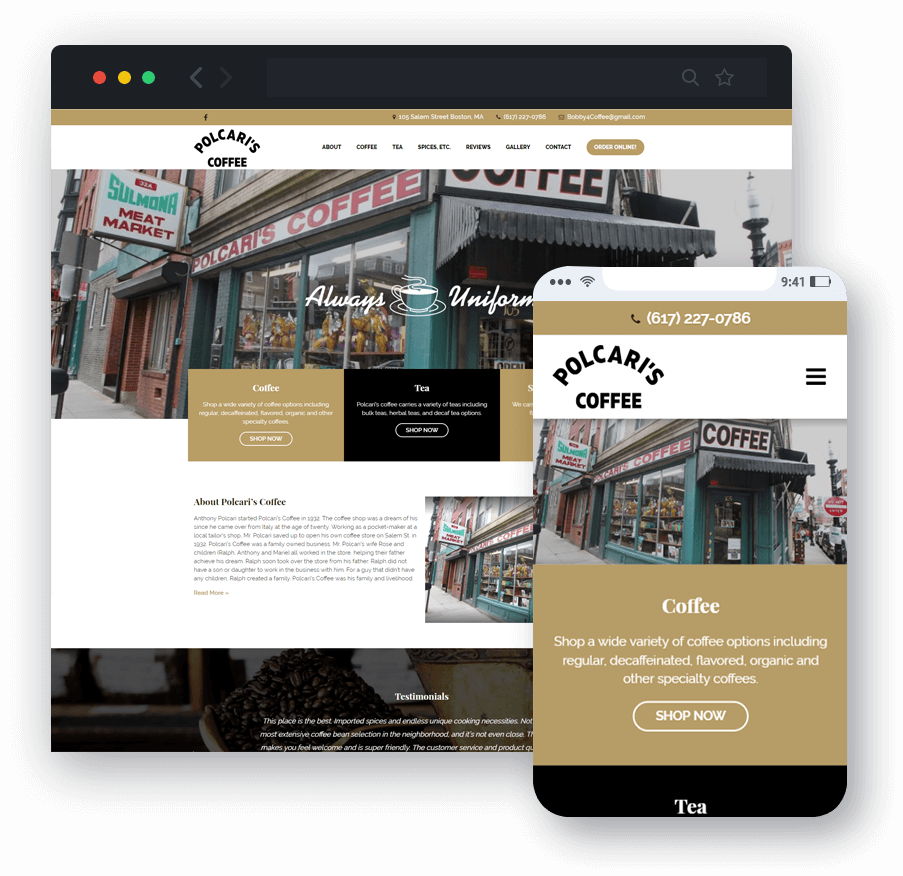 responsive website design for Polcari’s Coffee