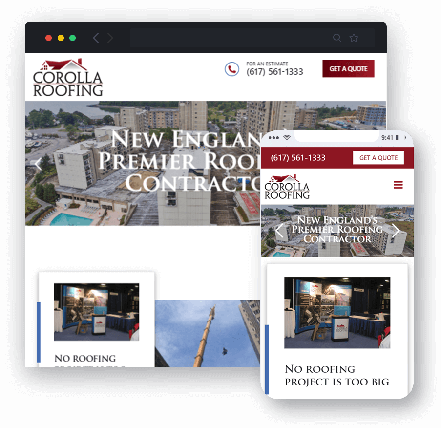 responsive website design for Corolla Roofing