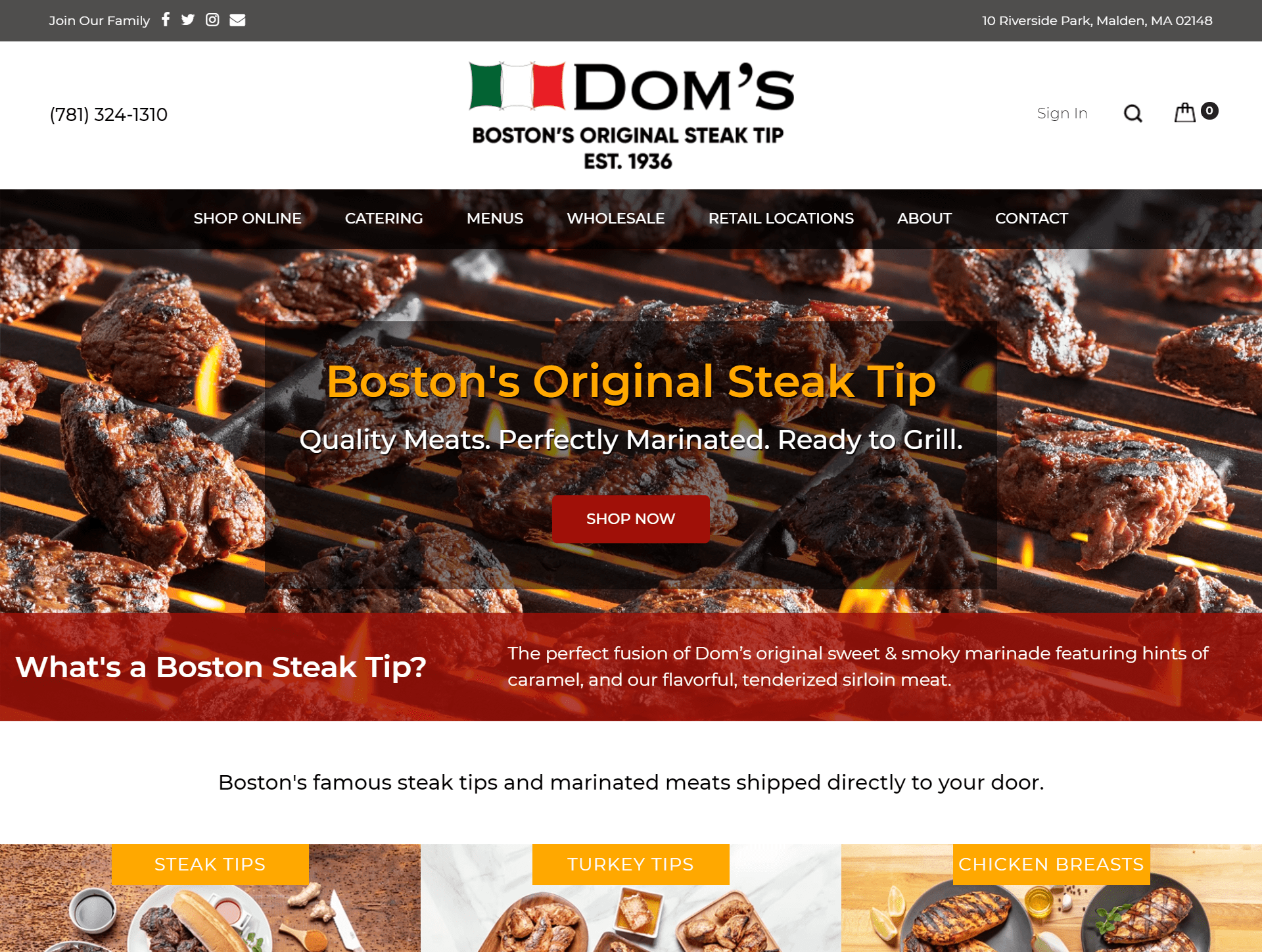 new website homepage screenshot for Dom’s Sausage