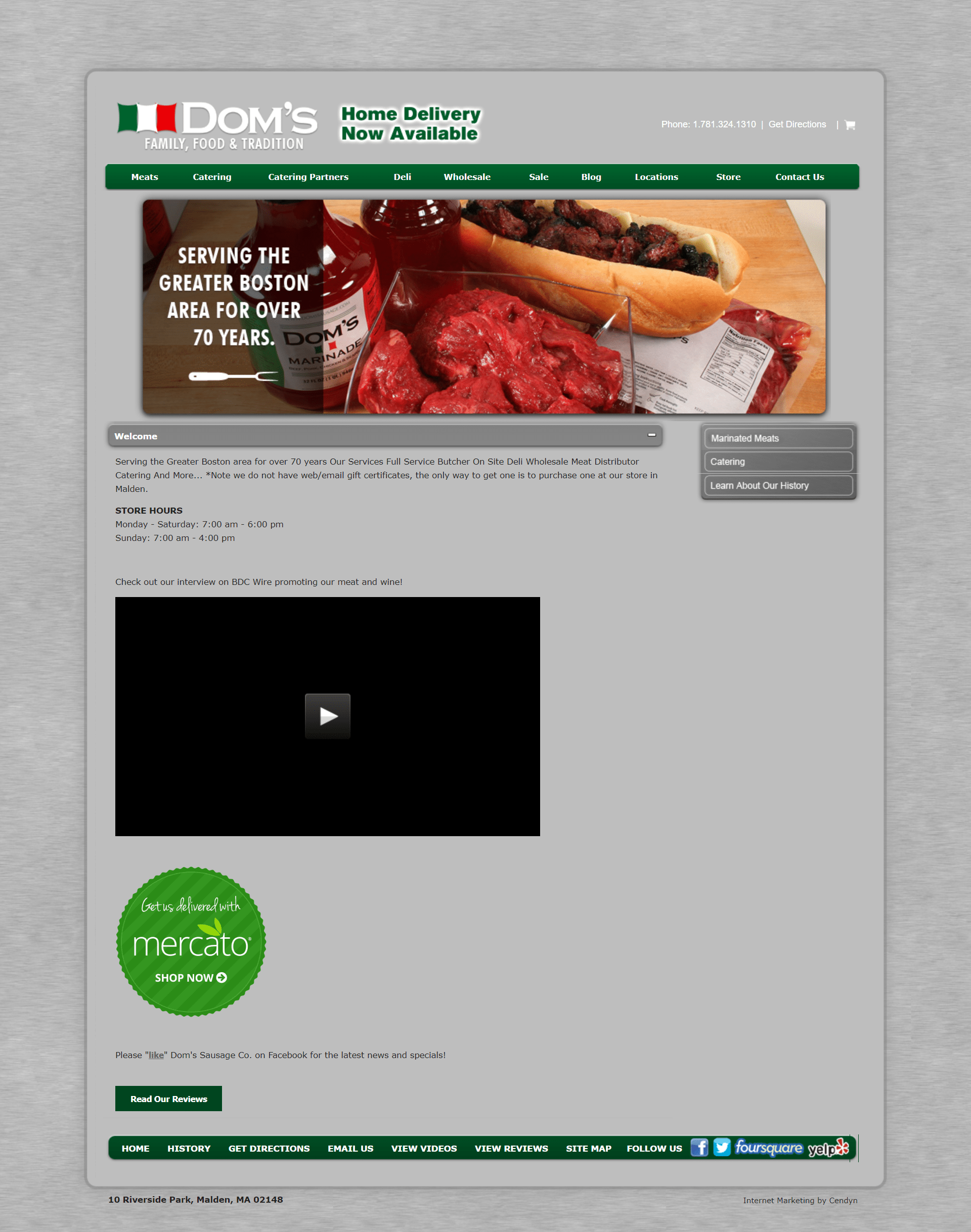 Dom’s Sausage website before and after
