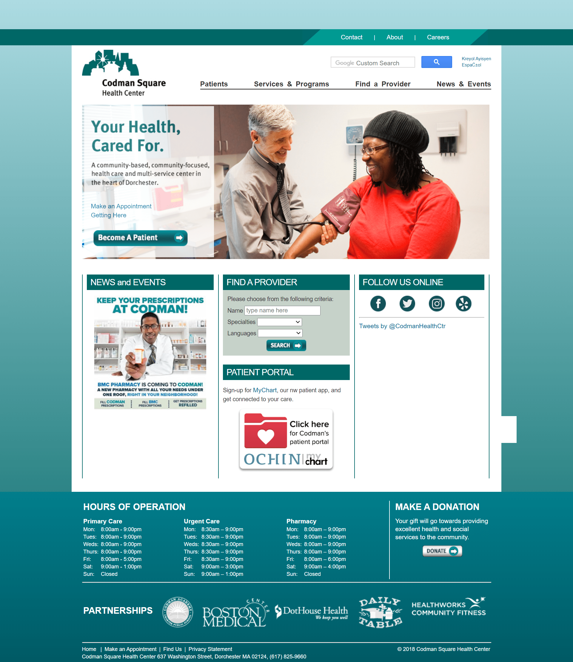 Codman Square Health Center website before and after