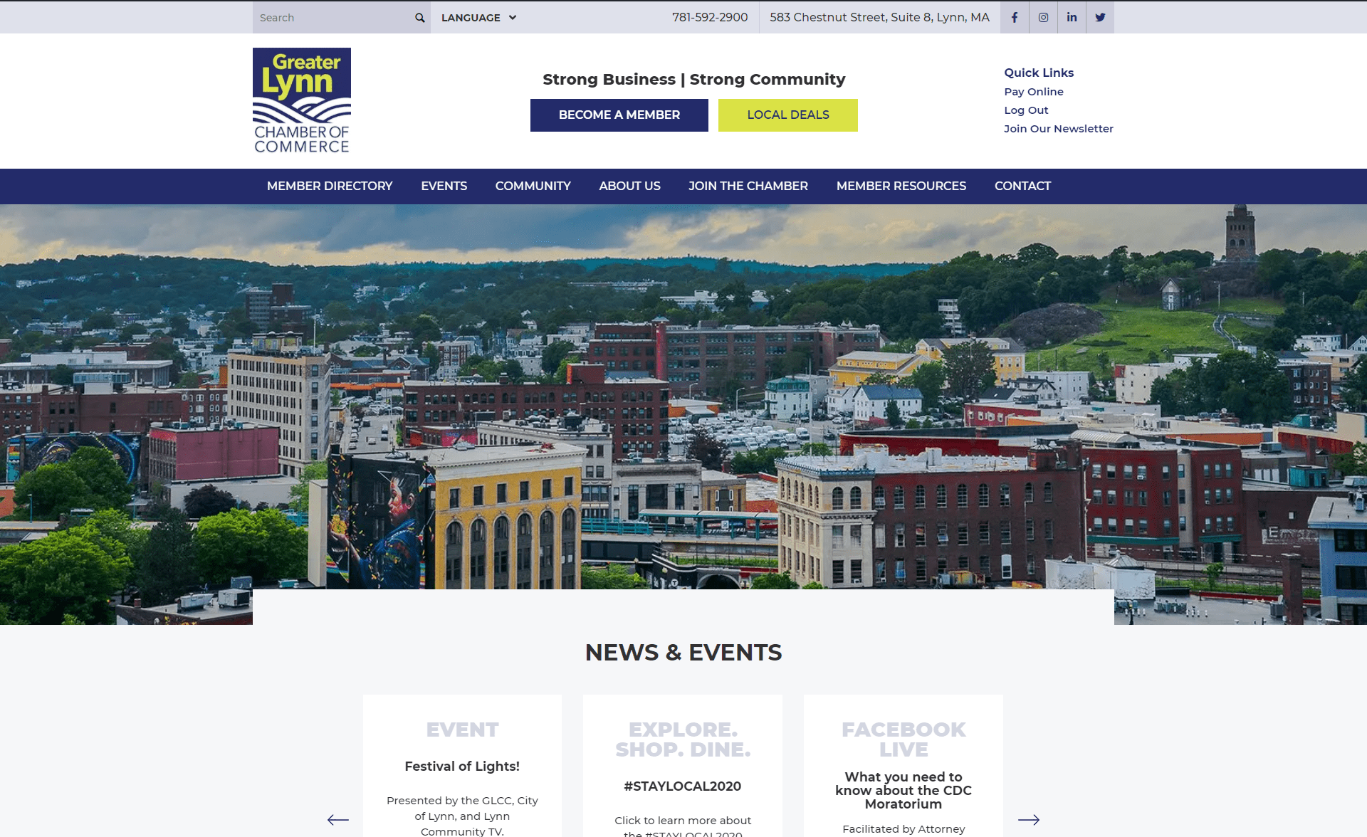 new website homepage screenshot for Greater Lynn Chamber of Commerce