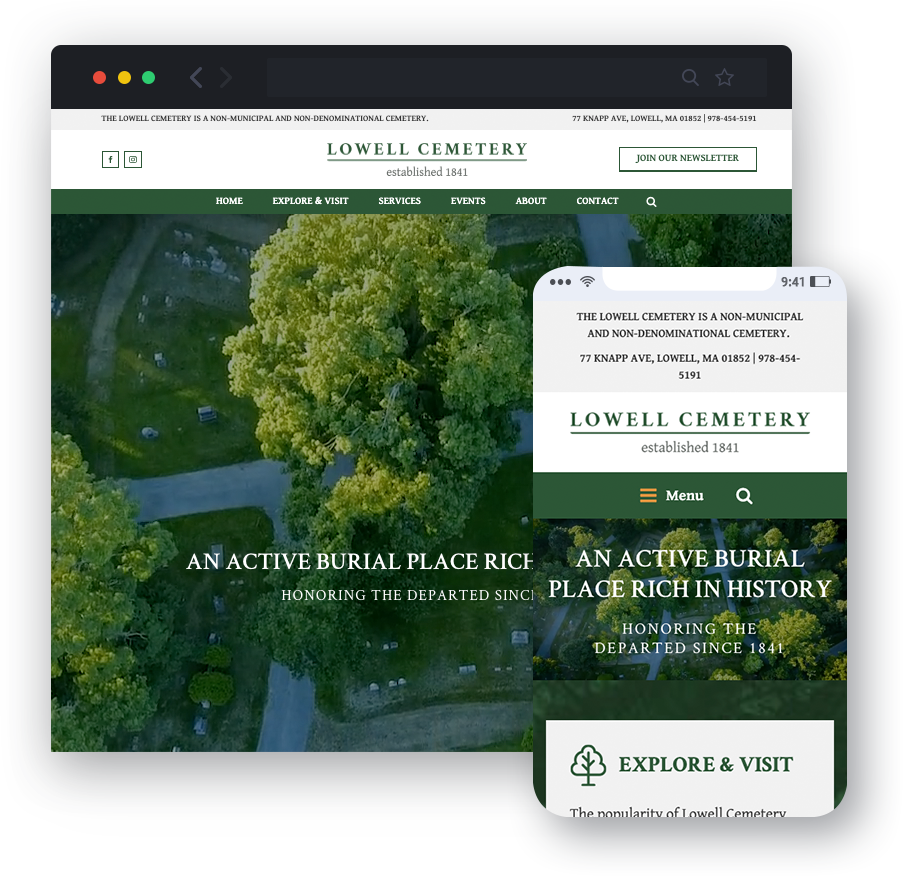 responsive website design for Lowell Cemetery
