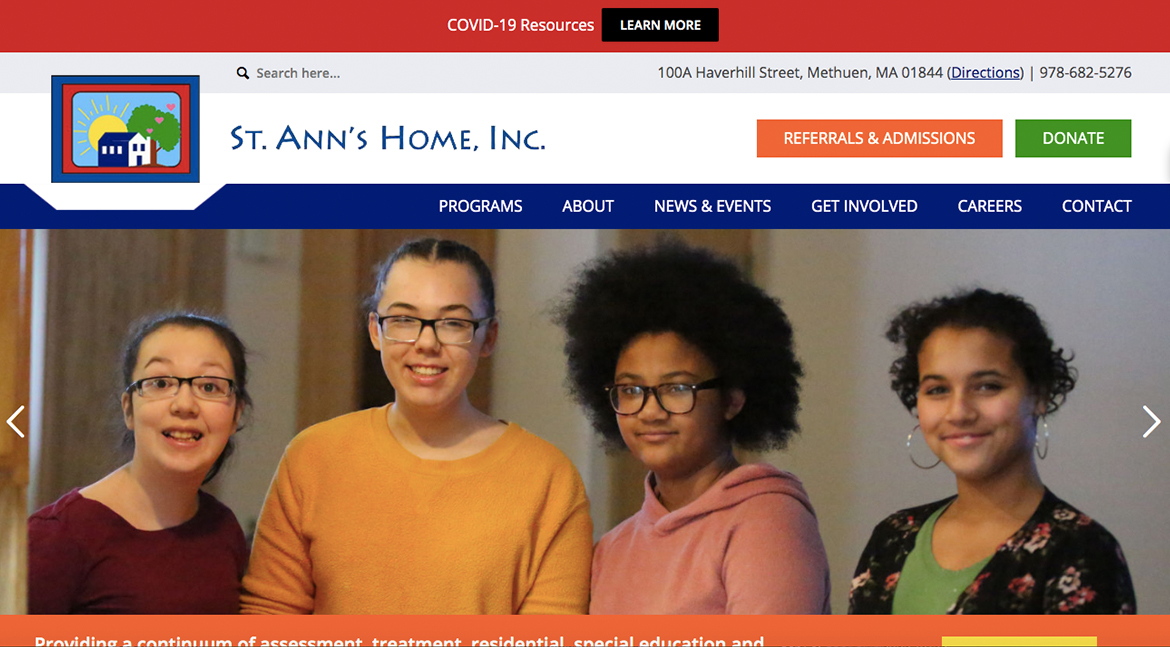 new website homepage screenshot for St. Ann’s Home Inc.