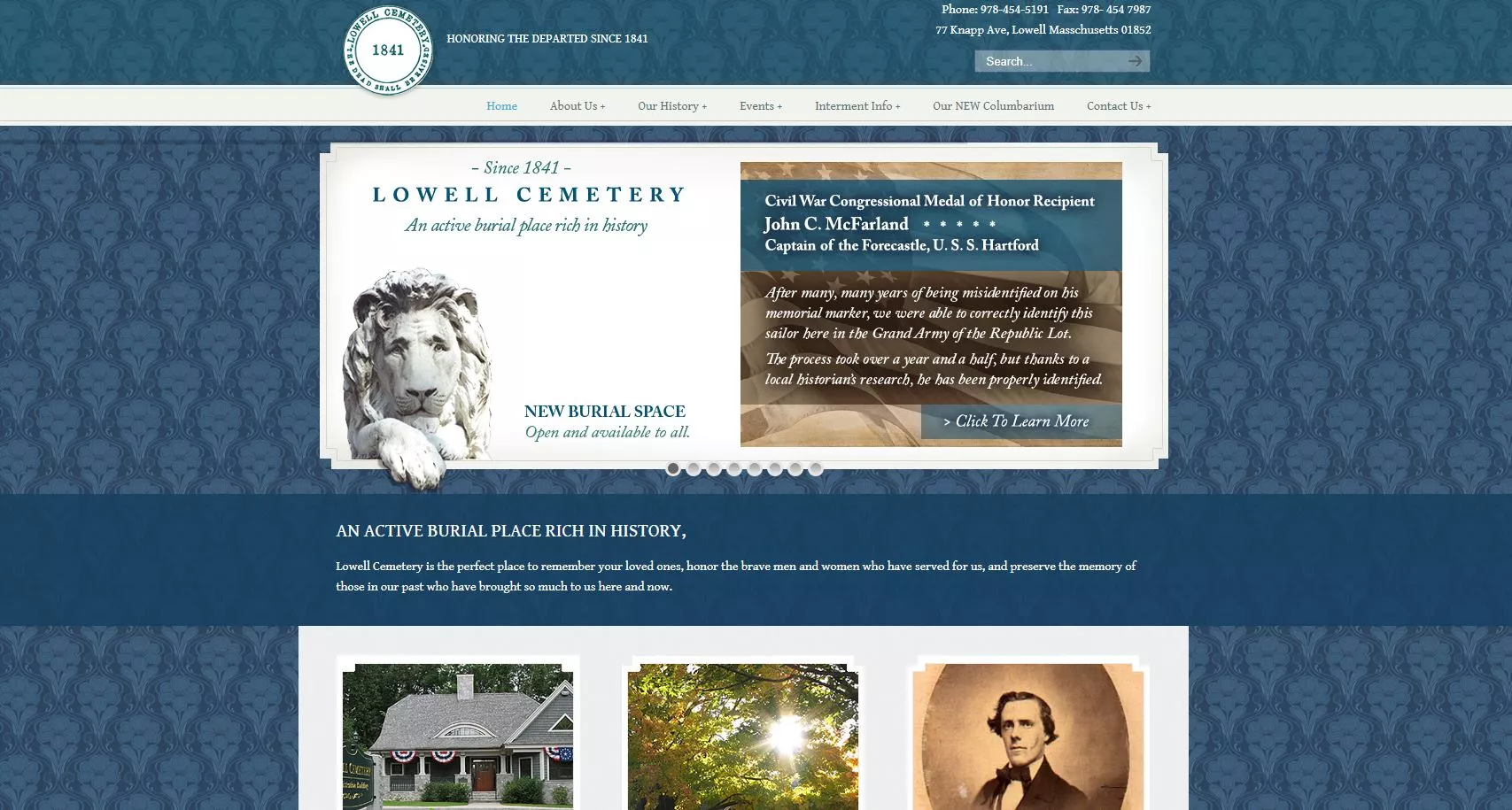 Lowell Cemetery website before and after