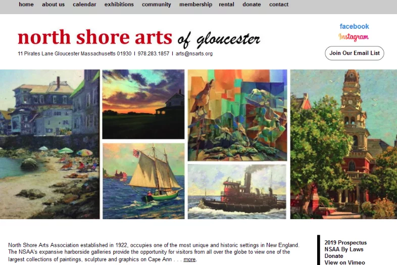 North Shore Arts of Gloucester website before and after