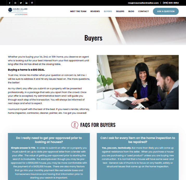 custom landing pages in our website design project for Maura Allard Realtor