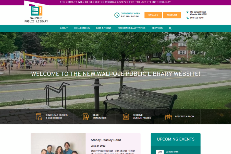Walpole Public Library website before and after
