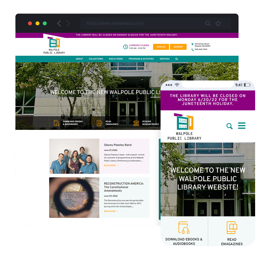 responsive website design for Walpole Public Library