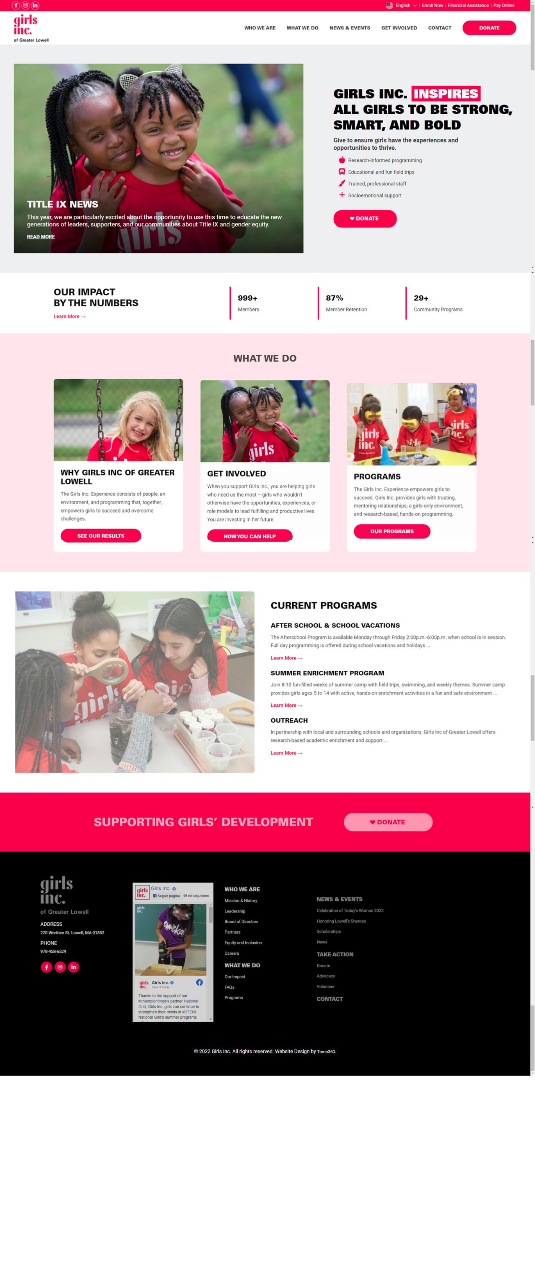 Girls Inc. of Greater Lowell website before and after