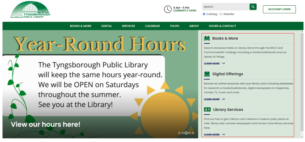 tyngsborough public library catalog and account login