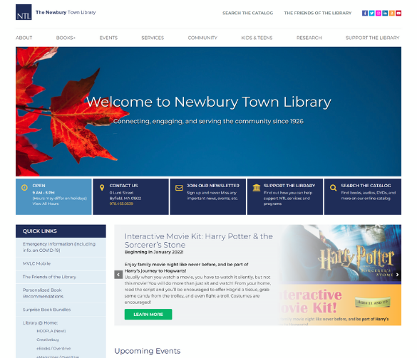 Newbury Library website before and after