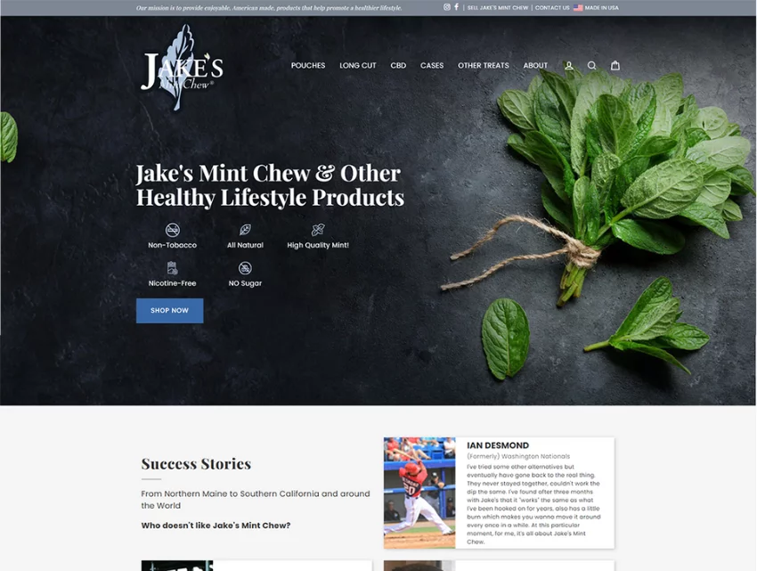 new website homepage screenshot for Jake’s Mint Chew