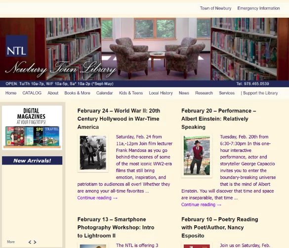 Newbury Library website before and after