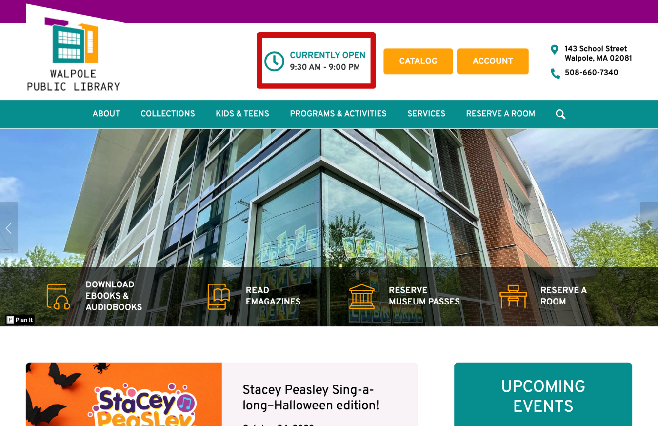 custom landing pages in our website design project for Walpole Public Library