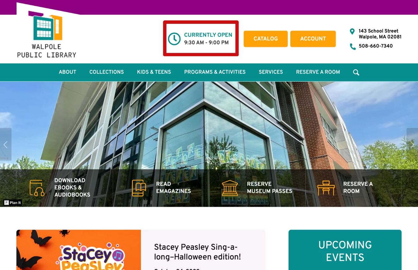 custom landing pages in our website design project for Walpole Public Library
