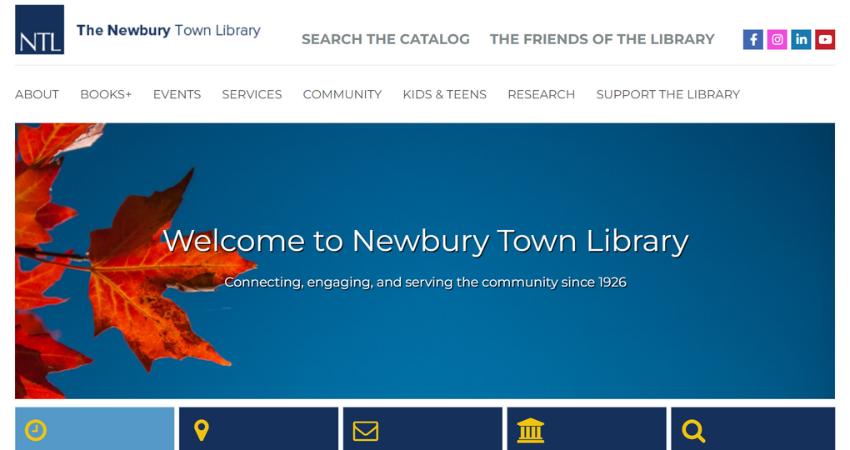 new website homepage screenshot for Newbury Library
