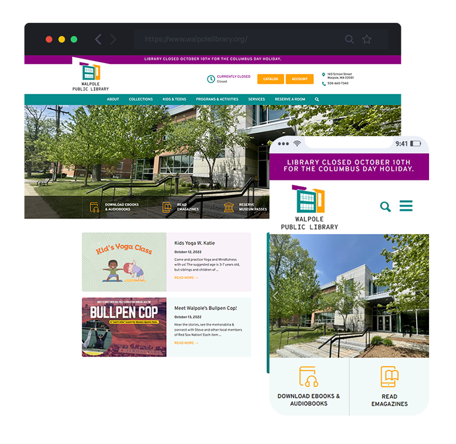 walpole public library mobile and desktop website