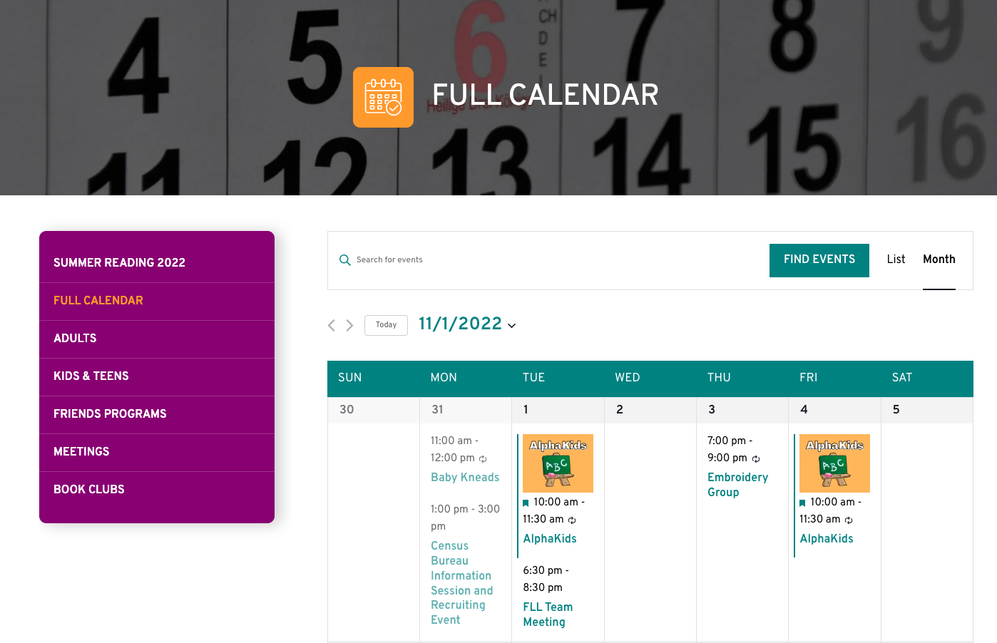 best library websites interactive calendar