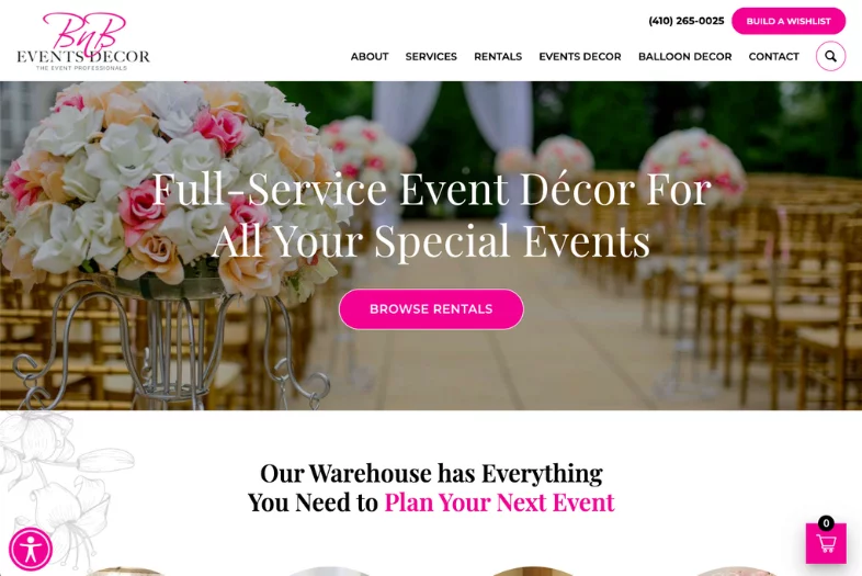 BnB Events Decor website before and after