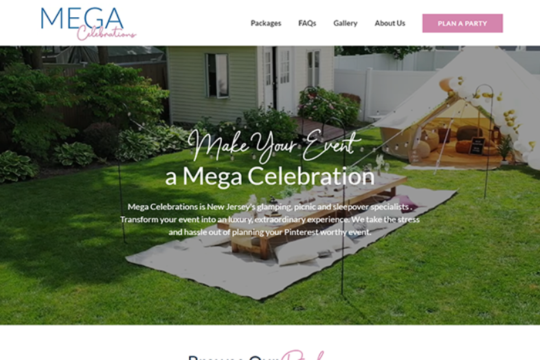 Mega Celebrations website before and after