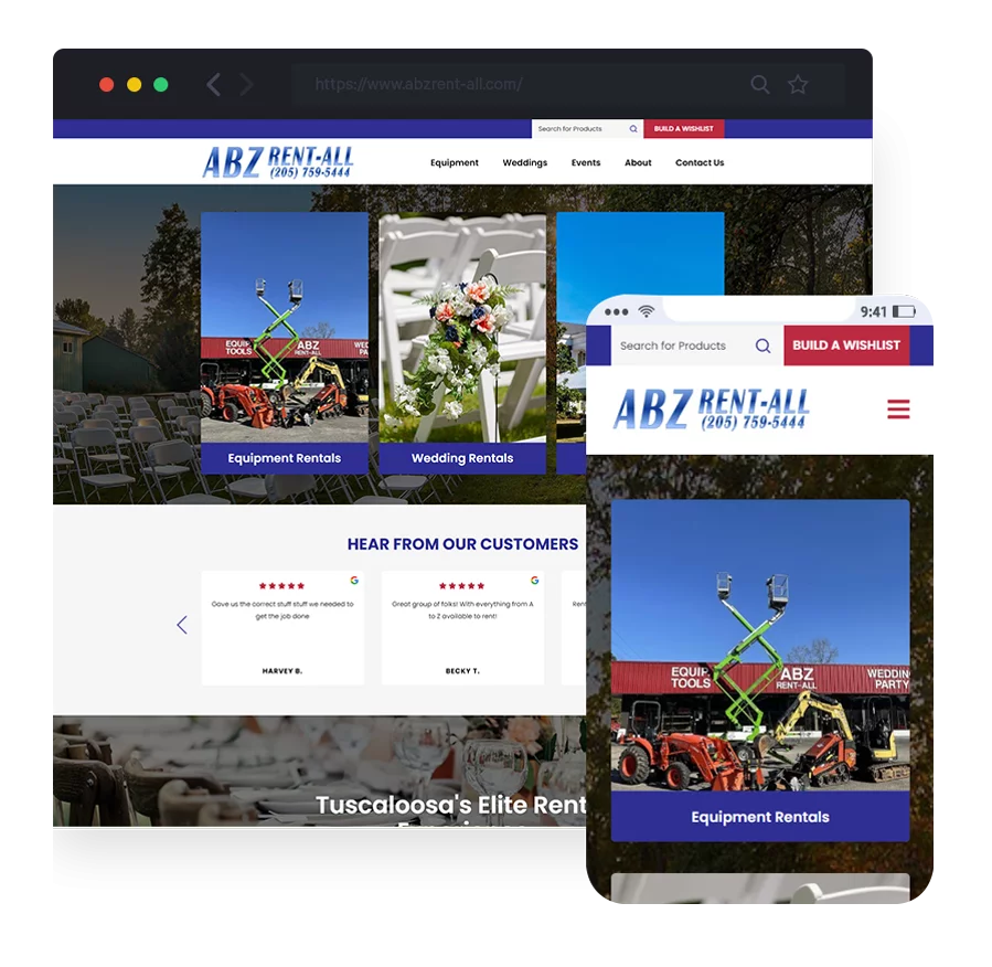 responsive website design for ABZ Rent-All