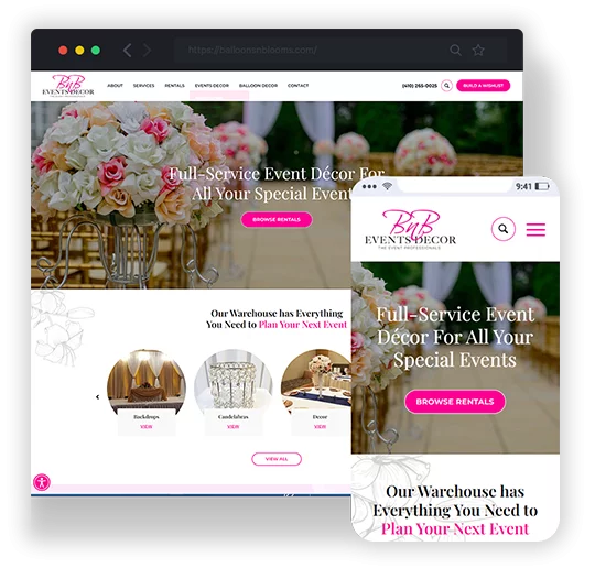 balloons n blooms website on desktop and mobile