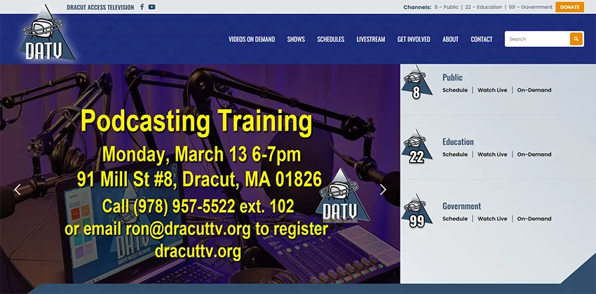 new website homepage screenshot for Dracut Access Television