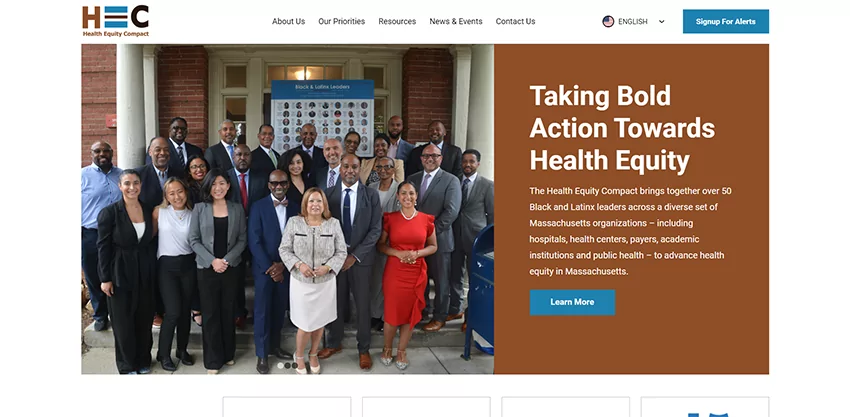 new website homepage screenshot for Health Equity Compact