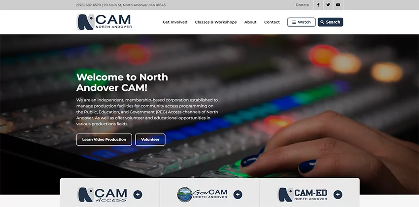 new website homepage screenshot for North Andover CAM