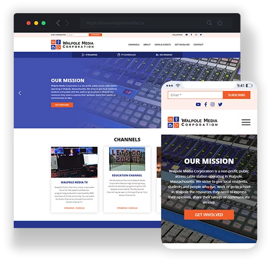 walpole media corporation website on desktop and mobile
