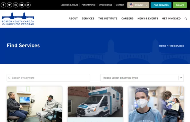 custom landing pages in our website design project for Boston Health Care for the Homeless Program