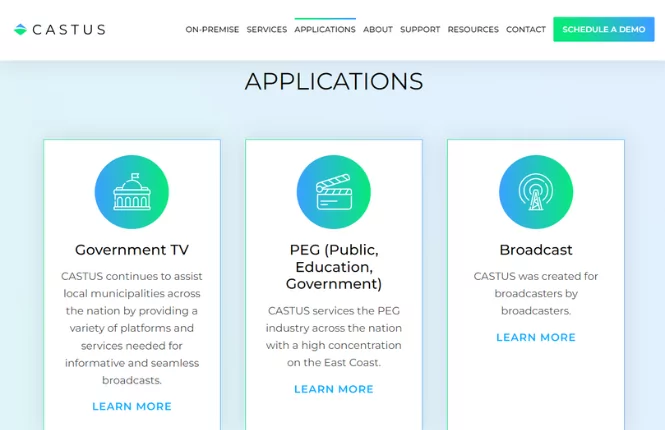 custom landing pages in our website design project for CASTUS TV