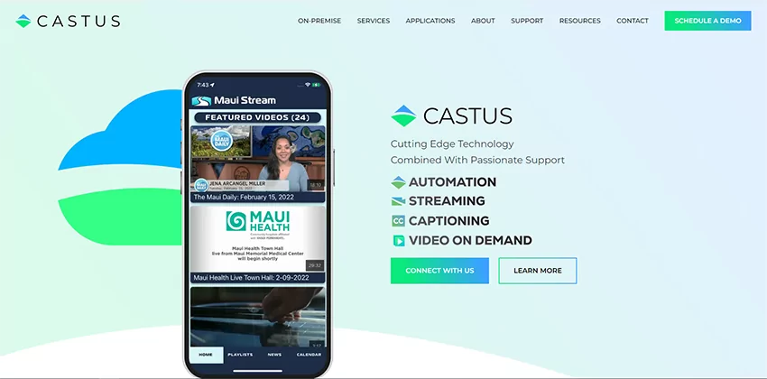 new website homepage screenshot for CASTUS TV