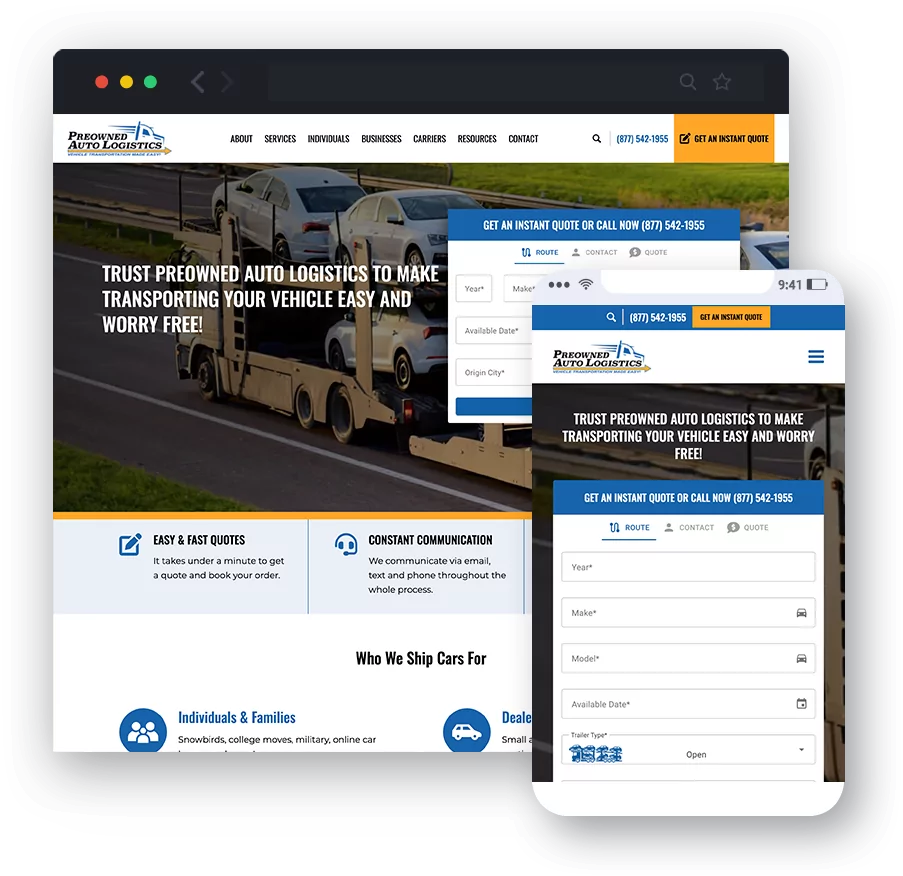 Preowned Auto Logistics - Responsive Website