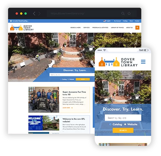 dover town library website design on desktop, tablet and mobile
