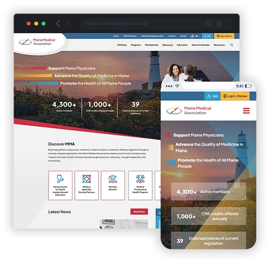 maine medical association website on mobile and desktop