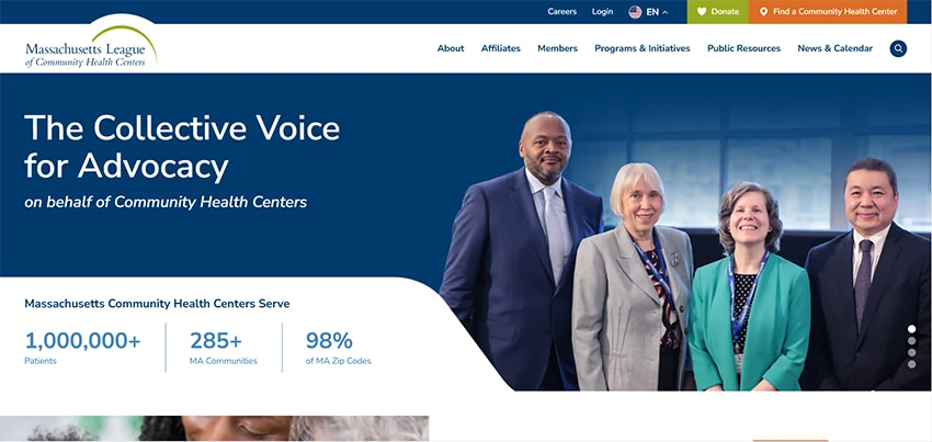 Massachusetts League of Community Health Centers website before and after