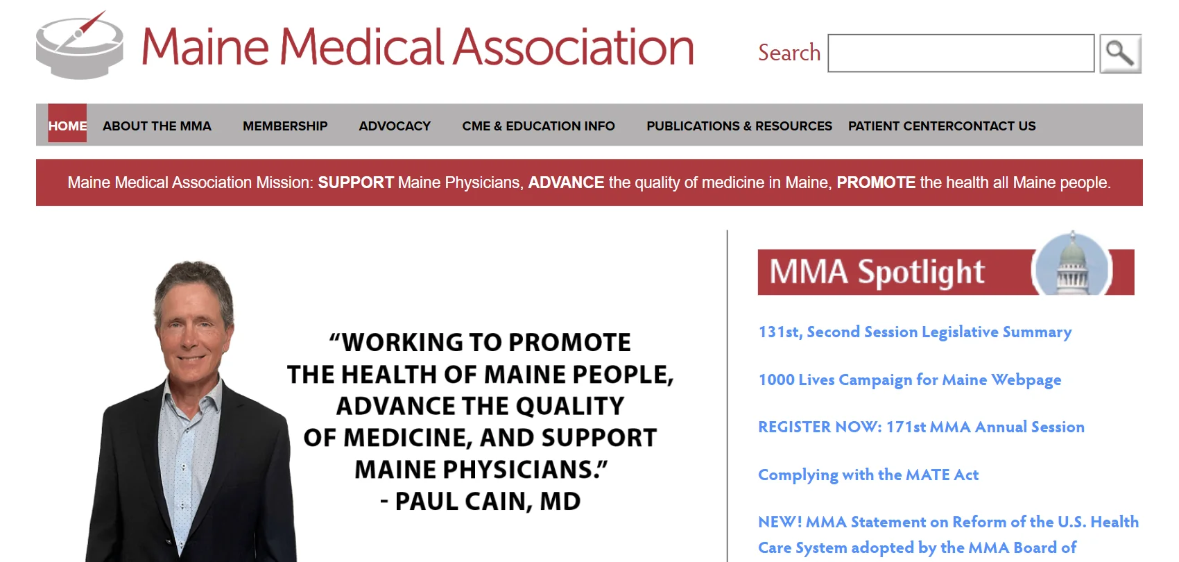 Maine Medical Association website before and after